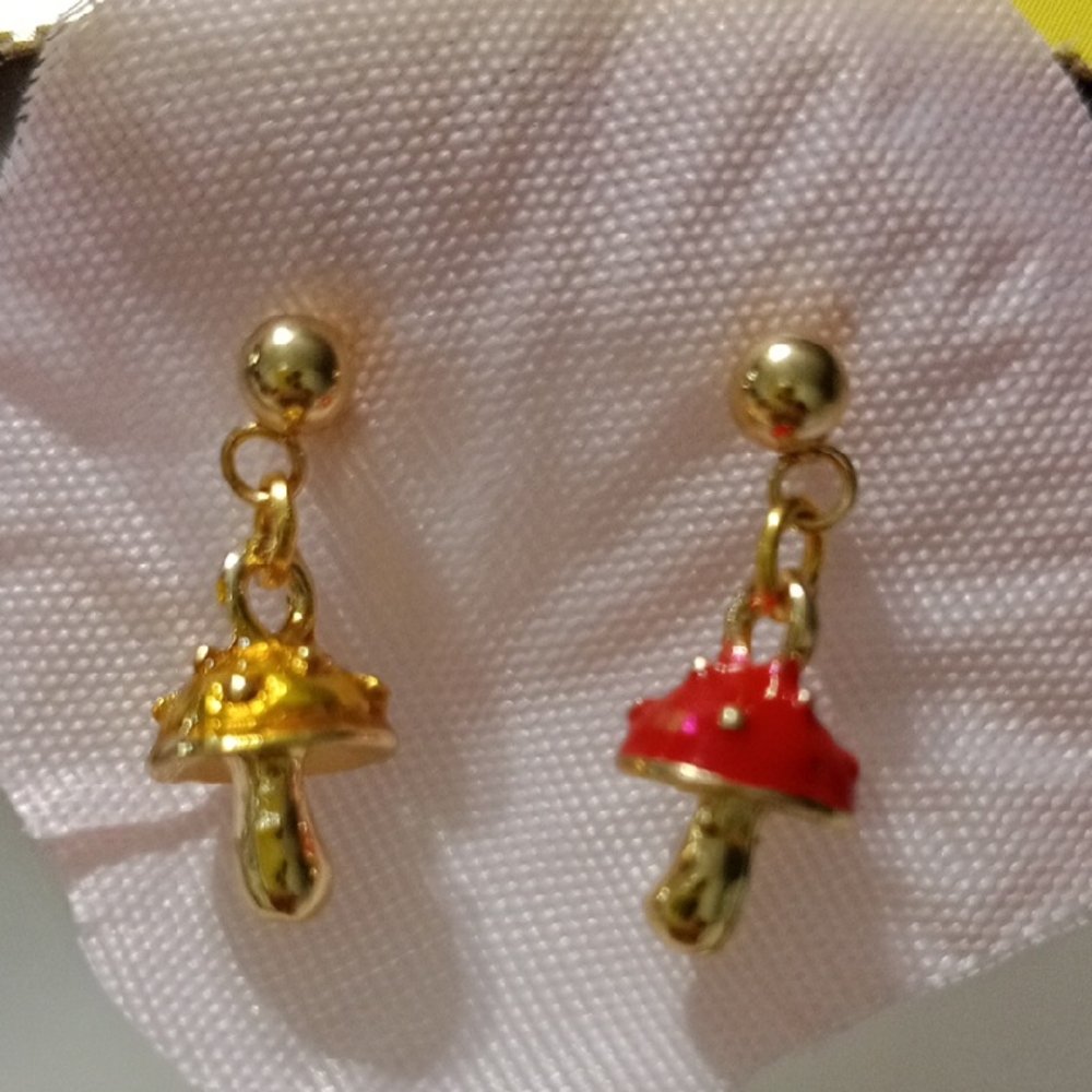Charming Gold and Red Mushroom Earrings for Kids